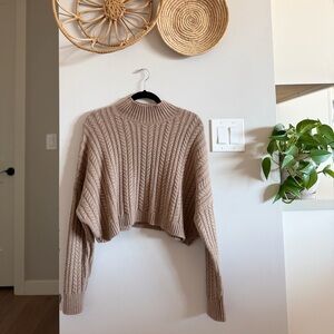 Banana Republic Cropped Cable-Knit Sweater in Taupe